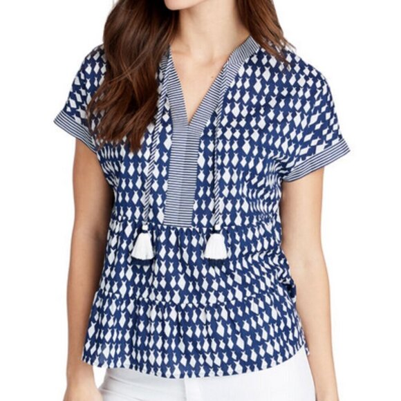 Vineyard Vines Diamond Fish Tiered‎ Top Tassel Tie Neck Cotton Nautical Navy XS - Picture 2 of 11